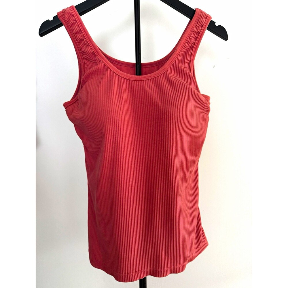 Serra Women's Ribbed Tank w/ Built-In Bra Pink L Scoop Neck Wide Strap